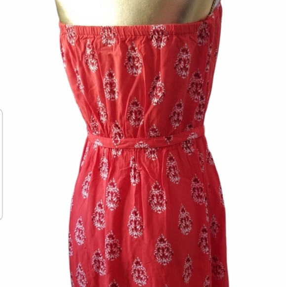 Boho Maxi Dress Floral Print Tie Belt with Side Slit Strapless Summer Dr… - Picture 9 of 12